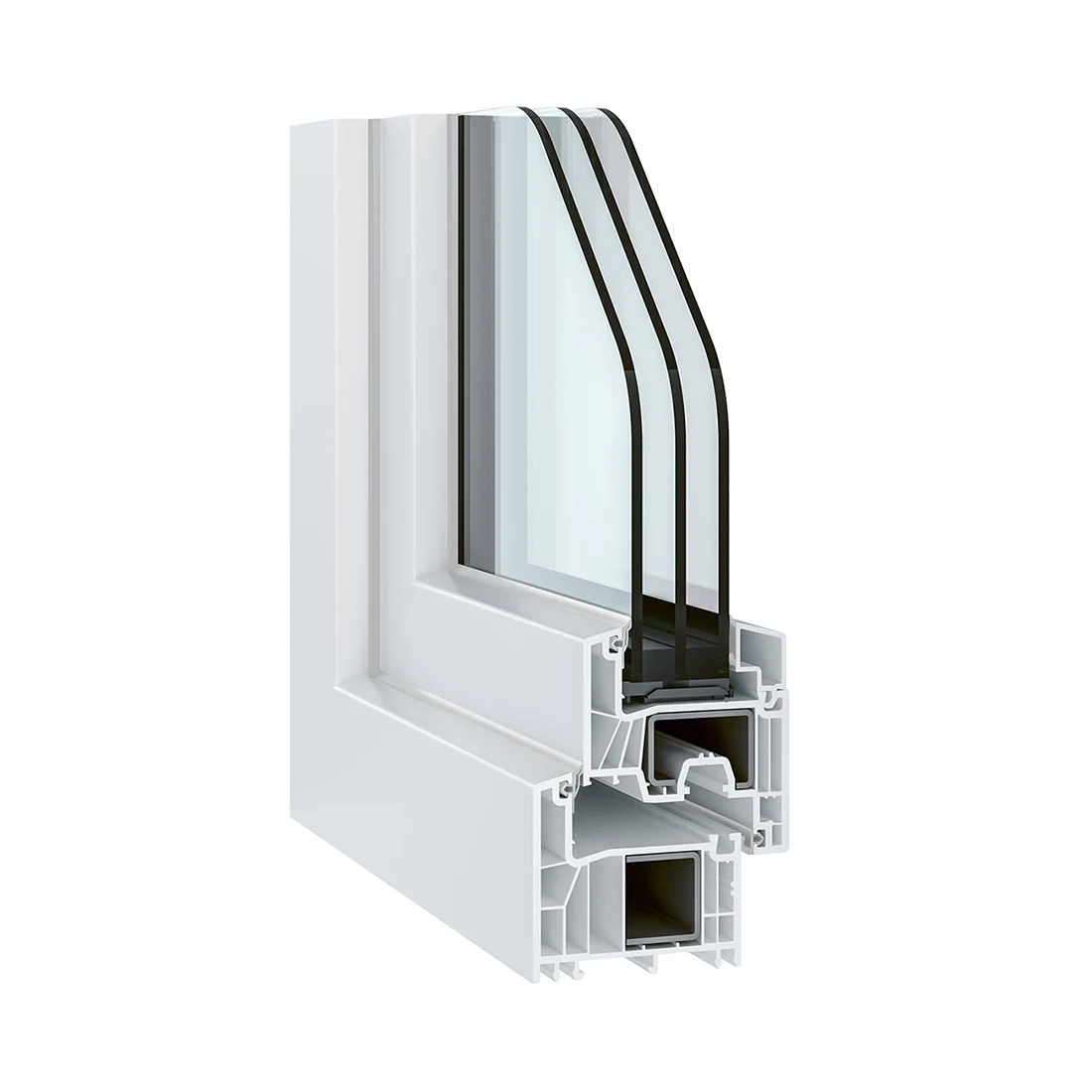 Coupe d'un profilé PVC 76 mm 6 chambres